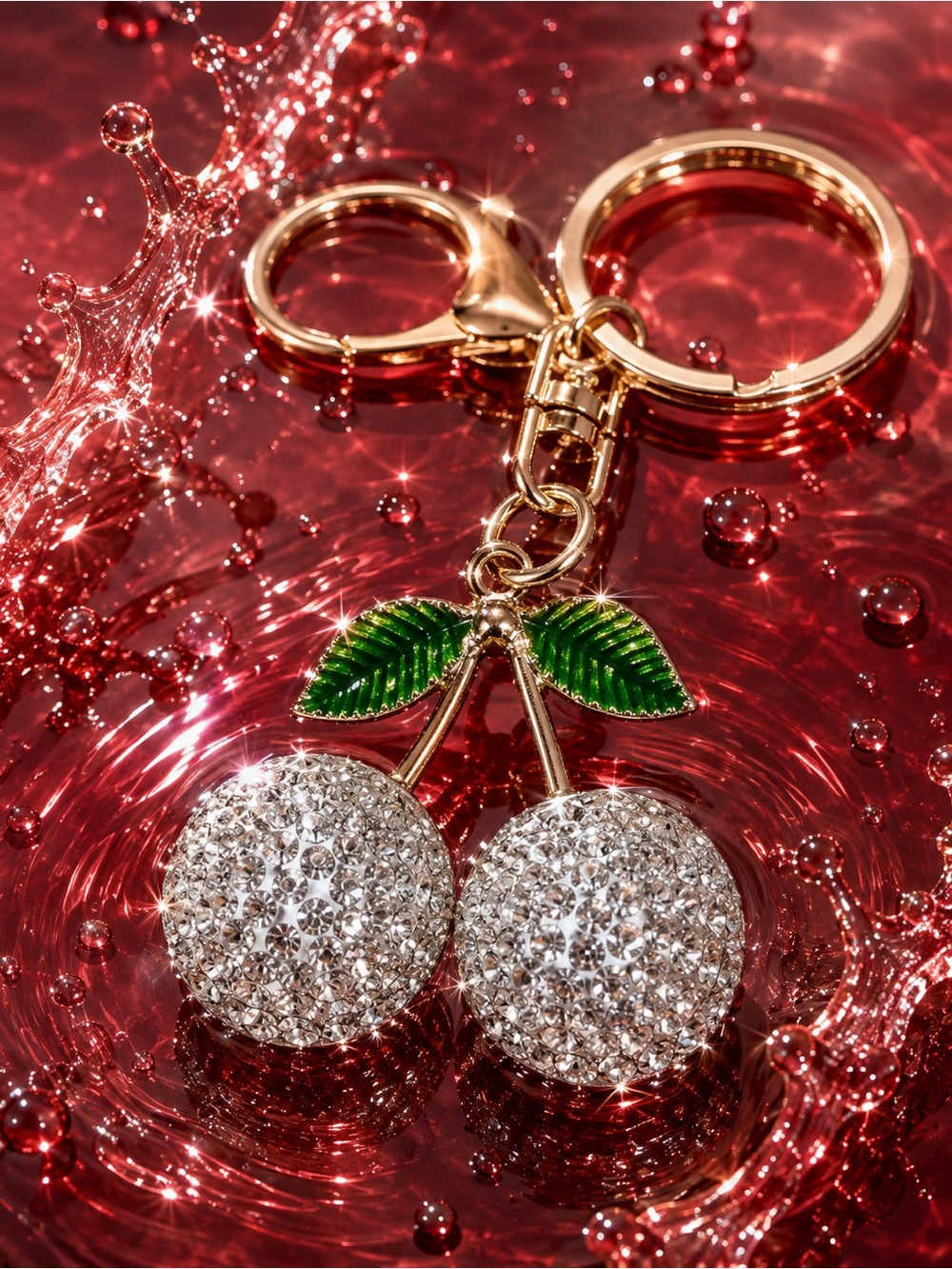 🍒 Sparkling Crystal Cherry Keychain Bag Charm!